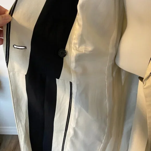 Women's Long Black and Cream Duster Coat - Could be worn as a dress -Activewear - Picture 8 of 10